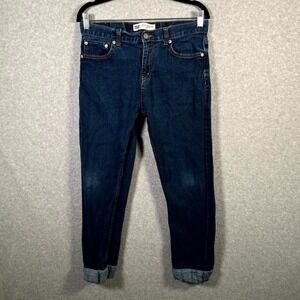 Levi's 502 Regular Taper Jeans Boys 20 Blue Denim Cotton Dark Wash Cuffed‎ Hem